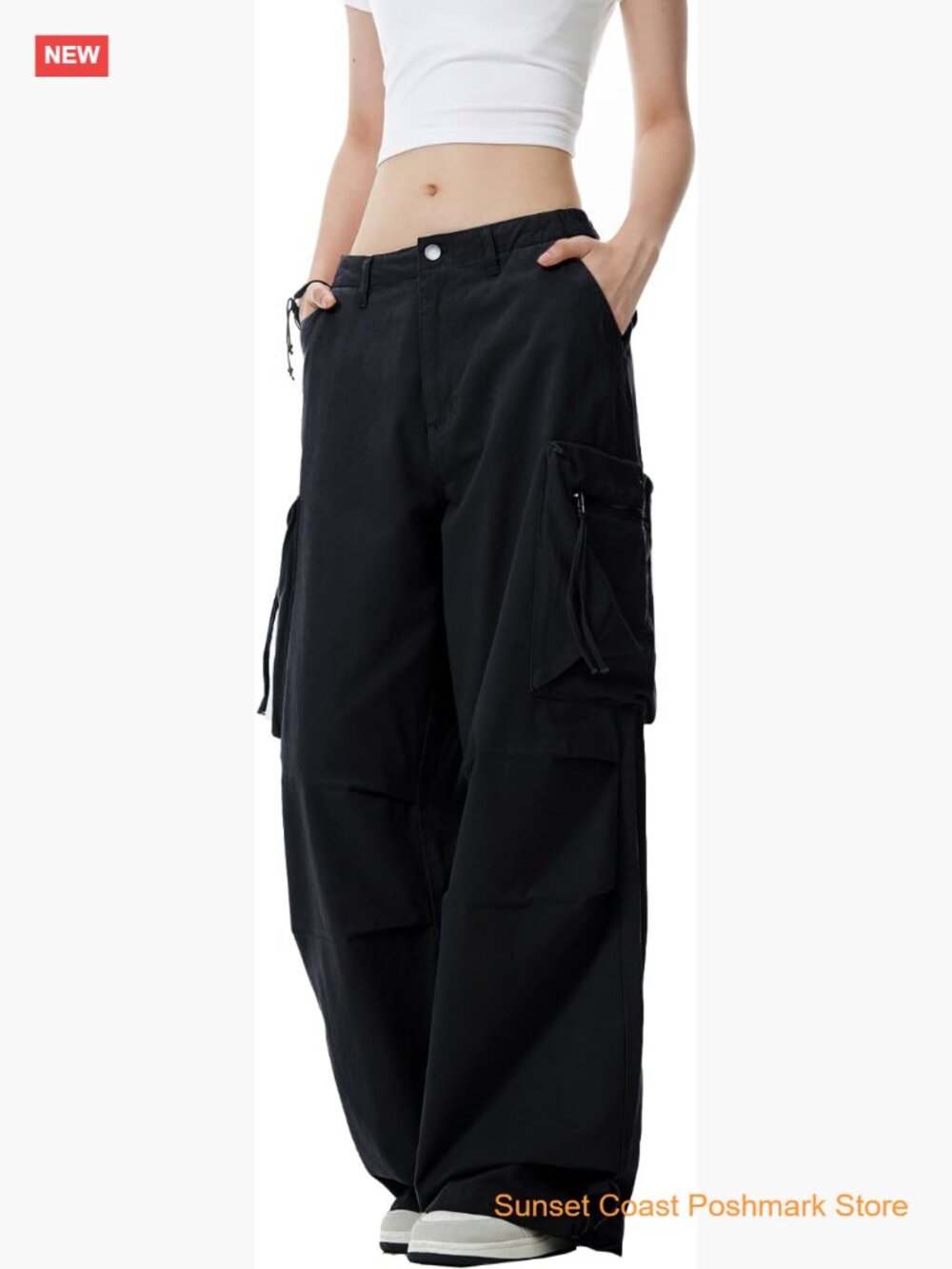 Womens Parachute Cargo Pants Y2K Baggy Wide Leg Casual Joggers Pockets